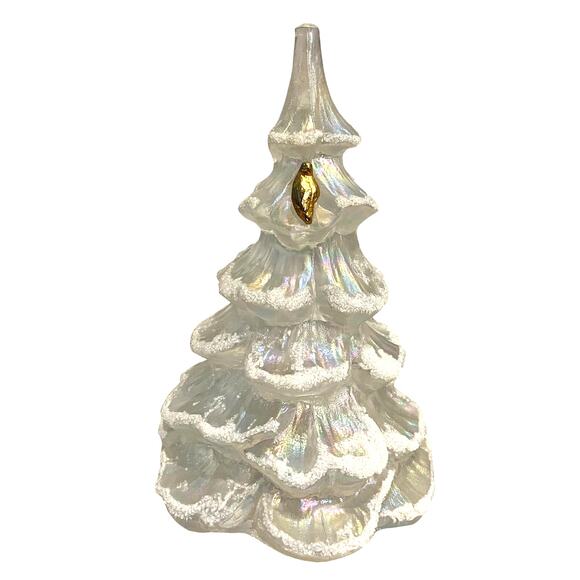 Fenton Large CHRISTMAS TREE 6.5" Snow Frosted Iridescent White Gold Partridge! - Picture 1 of 9